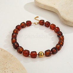 304 Stainless Steel & Resin Cube Beaded Necklaces for Women&nbsp;WG9D40D-01