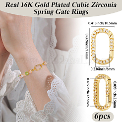 6Pcs Brass Micro Pave Clear Cubic Zirconia Spring Gate Rings&nbsp;KK-BBC0020-05