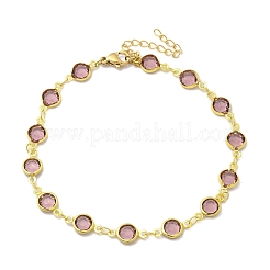 304 Stainless Steel Flat Round Acrylic Rhinestone Cup Chain Anklets for Women&nbsp;LS-AJEW-B031-02G-01