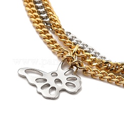 Two Tone 304 Stainless Steel Curb Chains Triple Layer Multi-strand Bracelet with Charms for Women&nbsp;BJEW-C025-12