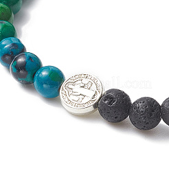 Natural & Synthetic Mixed Gemstone & Alloy Saint Benedict Medal Beaded Strech Bracelet for Women&nbsp;BJEW-JB09344