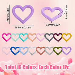 16Pcs 16 Colors Heart Food Grade Eco-Friendly Silicone Focal Beads&nbsp;SIL-SP0001-06