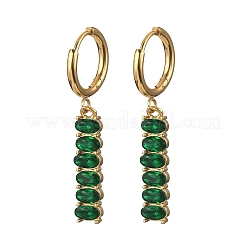 Oval 304 Stainless Steel Green Cubic Zirconia Tassel Hoop Earrings&nbsp;EJEW-Z094-02G
