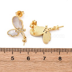 Brass Micro Pave Cubic Zirconia Shell Stud Earrings Findings&nbsp;KK-D363-01E-G