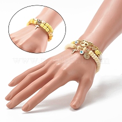 5Pcs 5 Style Handmade Polymer Clay Stretch & Brass Beaded & Alloy Link Chain Bracelets Set&nbsp;BJEW-SZ0001-66B