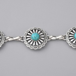 Synthetic Turquoise Flower Link Chains Belt&nbsp;AJEW-WH0258-427