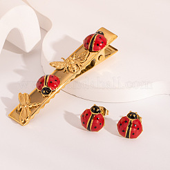 Ladybug 304 Stainless Steel Enamel Alligator Hair Clips & Stud Earring Sets for Women&nbsp;ZG3114-1