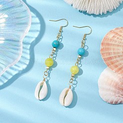 Cowrie Shell and Synthetic Turquoise & Natural Mashan Jade Dangle Earrings for Women&nbsp;EJEW-JE05814