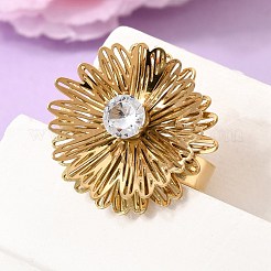 201 Stainless Steel Pave Single Cubic Zirconia Adjustable Cuff Rings for Women&nbsp;RJEW-K318-02E-G