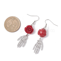 Brass Synthetic Coral Dangle Earrings&nbsp;EJEW-TA00713