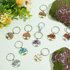 Flat Round with Tree of Life Gemstone Chips Keychains&nbsp;KEYC-AB00055