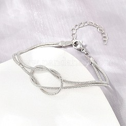 Brass Round Snake Chain Knot 2-Strand Bracelets for Women&nbsp;KK-CBA68DA-17C-P