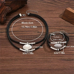Bohemian Style Oval Alloy & Imitation Leather Wax Cord Double Layer Necklaces & Bracelets Sets for Women&nbsp;FS-WG56800-01