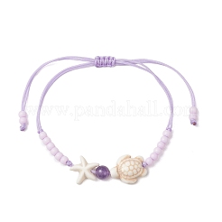 Adjustable Ocean Starfish Turtle Natural Mixed Gemstone & Glass Seed Beads Braided Bracelets&nbsp;BJEW-MZ00324