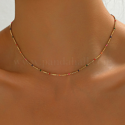 Brass Colorful Enamel Column Link Chain Necklaces for Everyday Casual Style&nbsp;JM2574