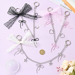 Polyester Lace Trim Bowknot & Alloy Charm Bag Decorativer Chains&nbsp;HJEW-YW00478-01