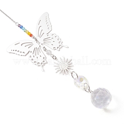 Glass Beads & 201 Stainless Steel Butterfly Hanging Suncatchers&nbsp;HJEW-JM04761-01