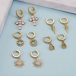 Clear Cubic Zirconia Cone Drop Huggie Hoop Earrings&nbsp;EJEW-SW00005-09
