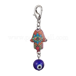 Hamsa Hand with Evil Eye Alloy Enamel & Lampwork Pendant Decorations&nbsp;HJEW-JM01672