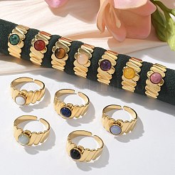 Round Natural Mixed Stone Finger Rings&nbsp;RJEW-C119-06G