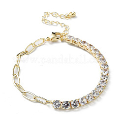 Brass Micro Pave Cubic Zirconia Strass & Paperclip Chain Bracelets&nbsp;BJEW-C052-04G