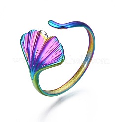 304 Stainless Steel Leaf Cuff Ring&nbsp;RJEW-N038-051