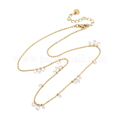 304 Stainless Steel Ball Chain Colorful Cubic Zirconia Flat Round Tassel Necklaces for Women&nbsp;NJEW-A051-03G-02