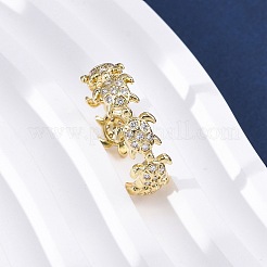 Brass Micro Pave Clear Cubic Zirconia Cuff Rings for Women&nbsp;RJEW-G345-01G