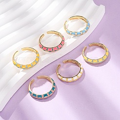 Brass Enamel Cuff Open Rings&nbsp;RJEW-P183-04G-M
