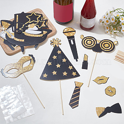 23Pcs Paper Black & Gold Glitter Party Photo Booth Props Set&nbsp;AJEW-SP0006-23
