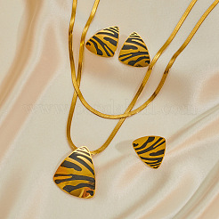 Triangle Leopard Print 304 Stainless Steel Pendant Necklaces & Stud Earrings & Rings Sets&nbsp;FS-WGB4C4F-04