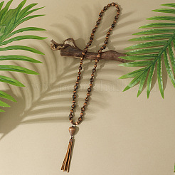 Bohemian Style Alloy with Wood Round Beaded Teardrop Tassel Mala Necklaces&nbsp;FS-WGF1DE6-01