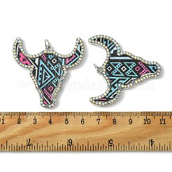 Cattle Head Alloy &  Rhinestone & Imitation Leather Pendants&nbsp;FIND-G069-02P-02
