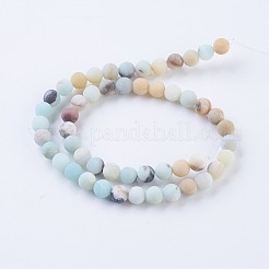 Frosted Natural Amazonite Round Bead Strands&nbsp;G-E334-4mm-09
