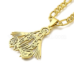 201 Stainless Steel Hollow Virgin Mary Pendant Figaro Chain Necklaces&nbsp;STAS-D196-08G