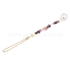 Round Glass & Natural Amethyst Chips Hanging Suncatchers&nbsp;HJEW-JM04209-02
