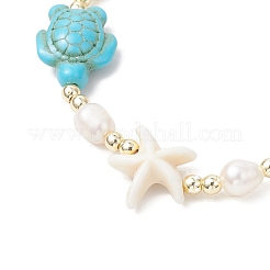 Turtle and Starfish Synthetic Turquoise Beads & Natural Cultured Freshwater Pearl Beads Bracelets for Women&nbsp;BJEW-JB12046-01