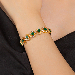 Vintage Brass Micro Pave Clear Cubic Zirconia Heart Link Chain Bracelets for Women&nbsp;DG2724