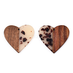 Transparent Resin & Walnut Wood Pendants&nbsp;RESI-TAC0017-73-B02
