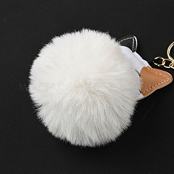Imitation Rex Rabbit Fur Ball & PU Leather Cat Pendant Keychain&nbsp;X1-KEYC-K018-05KCG-01