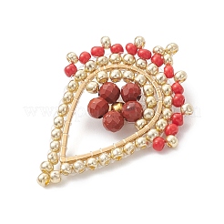 Faceted Round Natural Red Jasper & Glass Seed Beaded Pendants&nbsp;PALLOY-MZ01097-03