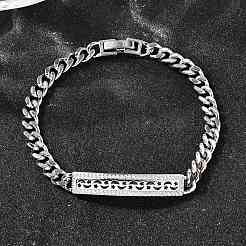 Brass Micro Pave Clear Cubic Zirconia Rectangle Link Bracelets&nbsp;BJEW-F498-01B-P
