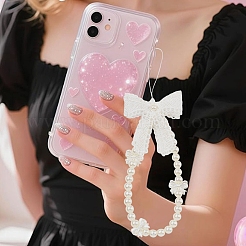 ABS Plastic Imitation Pearl Round & Bowknot Bead Mobile Straps&nbsp;HJEW-YW00314-01