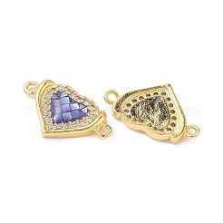 Brass Micro Pave Clear Cubic Zirconia & Shell Heart Connector Charms&nbsp;KK-I357-01G