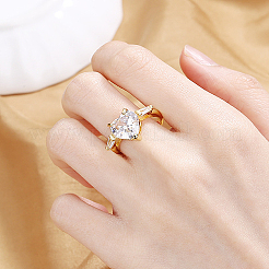 Brass Pave Cubic Zirconia Adjustable Cuff Rings for Women&nbsp;JI1426