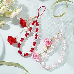 2Pcs 2 Colors Plastic & Handmade Polymer Clay Glass Rhinestone Beads Moblie Straps&nbsp;MOBA-NB0001-02