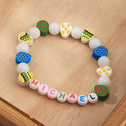 Bohemian Style Easter Polymer Clay & Glass & Resin Beaded Stretch Bracelets for Women Men&nbsp;FS-WG0BA76-01