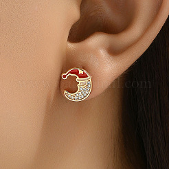Brass Clear Cubic Zirconia Moon Stud Earrings&nbsp;LV9969