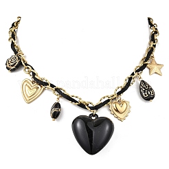 304 Stainless Steel & Acrylic Black Heart Pendant Bib Necklaces for Women&nbsp;NJEW-A063-04G