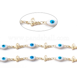 Handmade Eco-friendly Brass Enamel Horse Eye & Butterfly Link Chain&nbsp;CHC-E025-34G